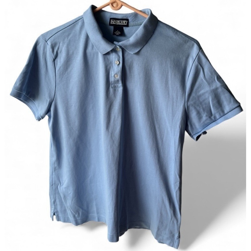 Lands' End Polo Shirt Womens Large 14-16 Light Blue Short Sleeve Cotton Top - Picture 2 of 7